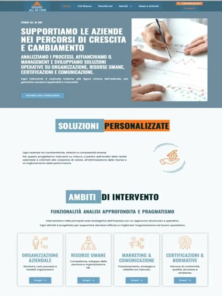 Homepage del sito web per consulenza aziendale
