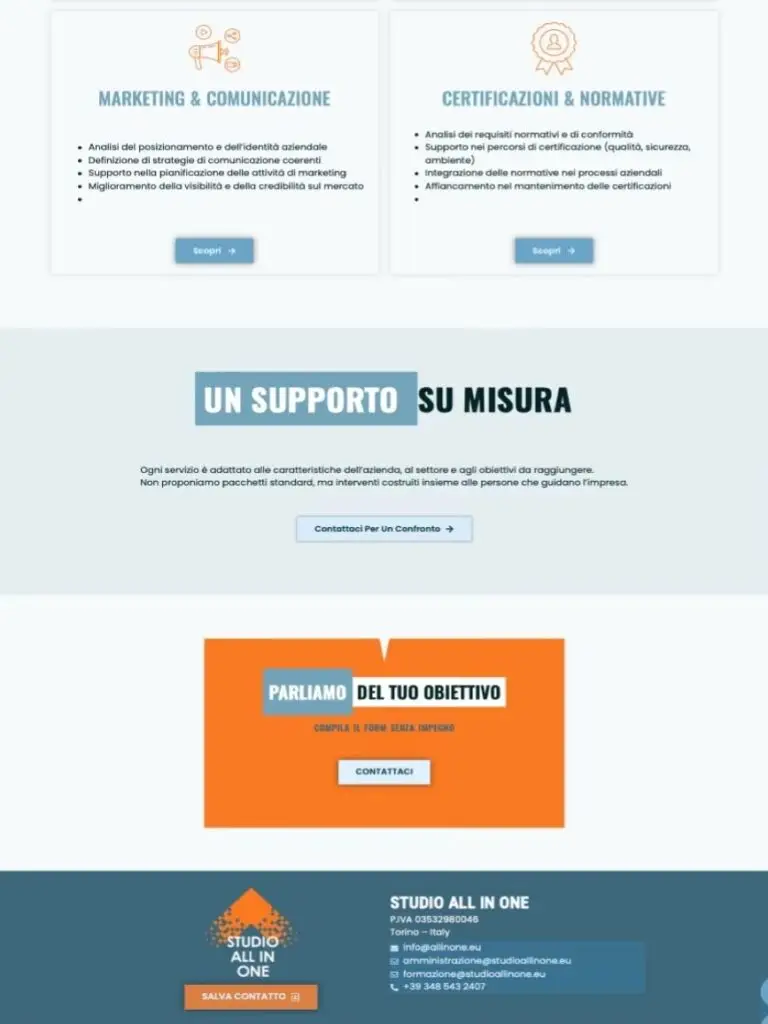 pagina servizi del sito web per consulenza aziendale