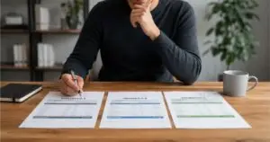 persona che guarda 3 preventivi di siti web