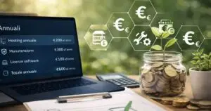 Rappresentazione dei costi annuali di hosting, manutenzione e licenze per un sito web professionale.