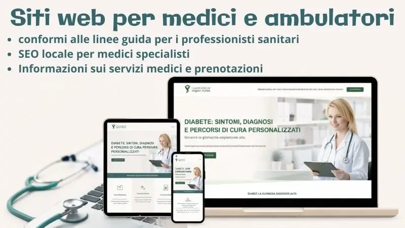 Esempio di sito web medico responsive per ambulatorio visualizzato su desktop e dispositivi mobili