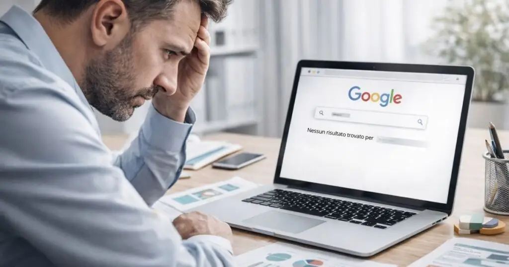 Professionista che cerca il proprio sito web su Google ma non lo trova nei risultati di ricerca