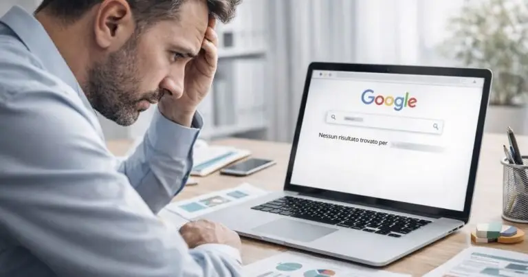 Professionista che cerca il proprio sito web su Google ma non lo trova nei risultati di ricerca