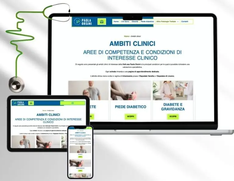 Esempio di sito web medico responsive per ambulatorio visualizzato su desktop e dispositivi mobili