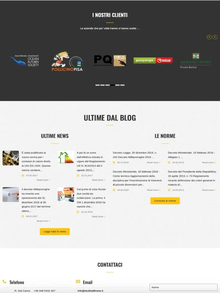 Pagina blog del vecchio sito prima del restyling, elenchi di news e norme incolonnati con testo fitto, miniature minuscole e nessuna gerarchia visiva