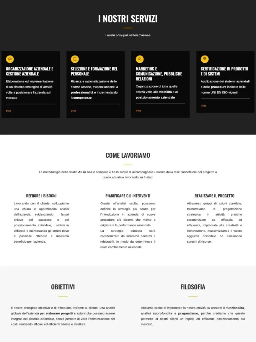 Pagina servizi prima del restyling, elenco indistinto senza gerarchia