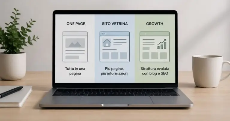 Differenze tra sito one page, sito vetrina e sito growth per attività e professionisti online