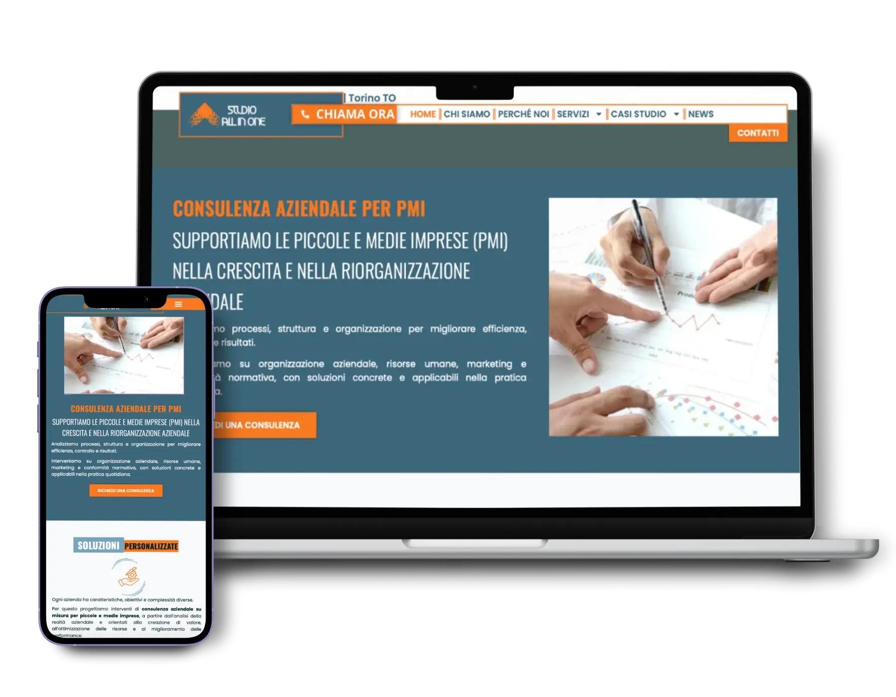 caso studio sito B2B per professionisti, visualizzato su desktop e smartphone