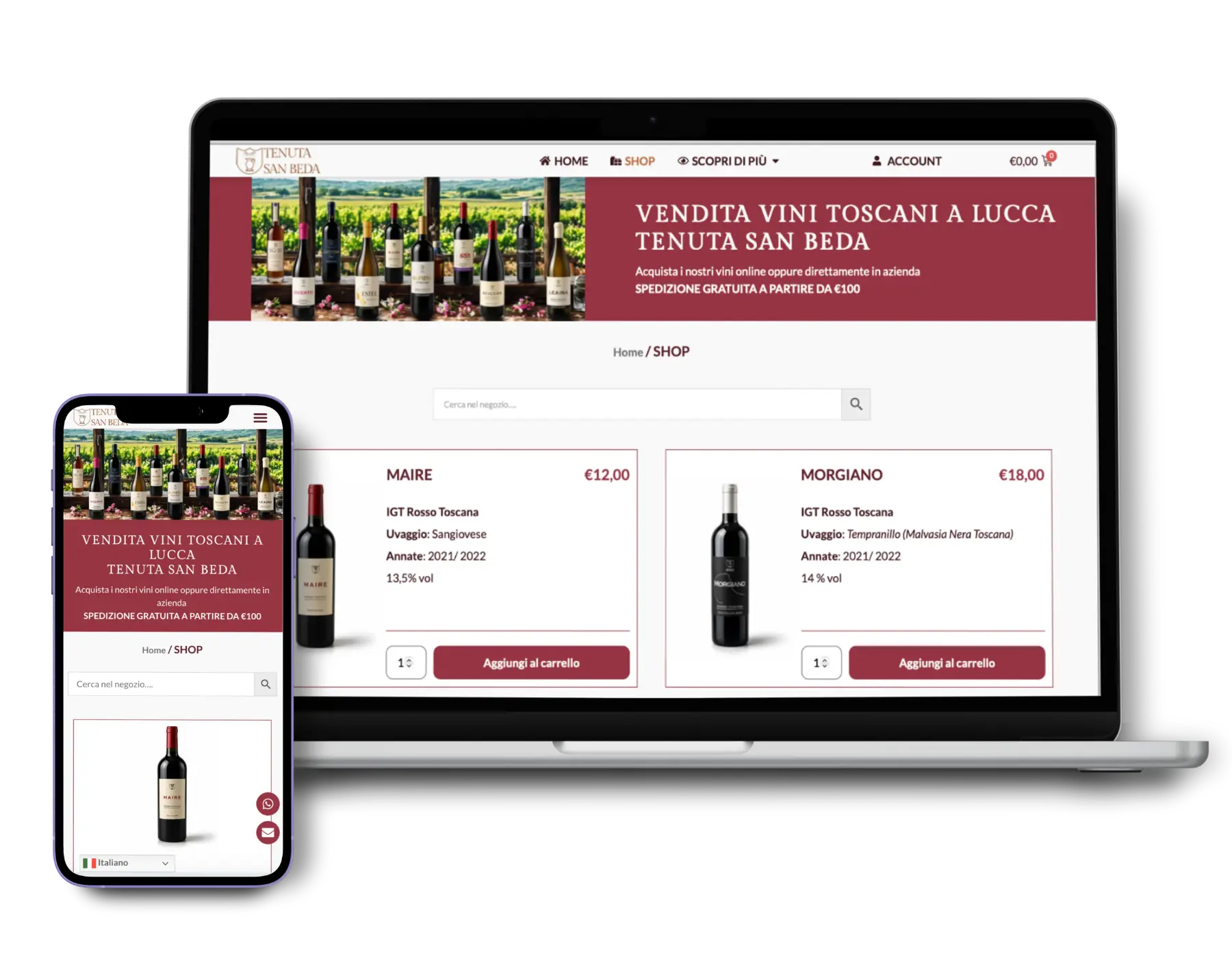 caso studio ecommerce visualizzato su desktop e smartphone