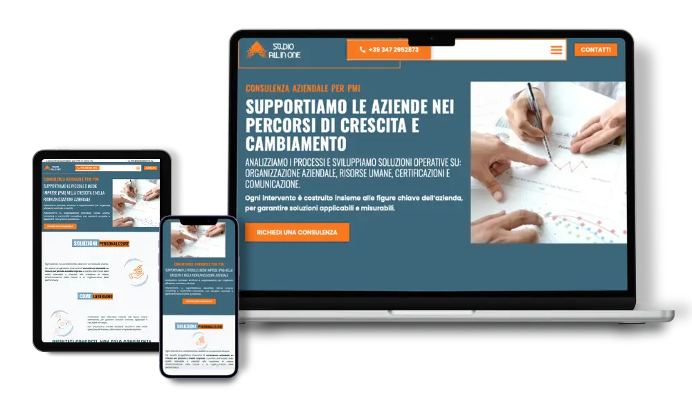 sito web per professionisti che si rivolgono ad aziende visualizzato su desktop e dispositivi mobili