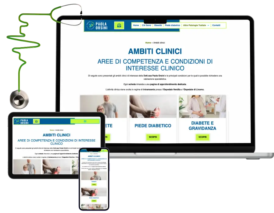 esempio di sito medico responsive visto su desktop, tablet e mobile